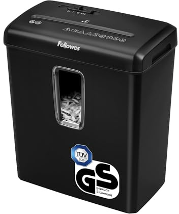 Fellowes Destructeur de documents Powershred FS-6C, destructeur de papier agrafes, carte de crédit, coupe croisée, sécurité P-4, corbeille 15L, 6 feuilles, verrou sécurité, 5013601, exclusivité Amazon