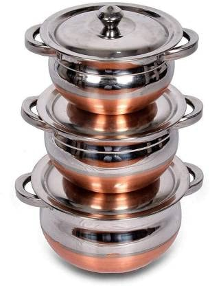 Ensemble de 3 casseroles Handi en acier inoxydable avec fond en cuivre et 3 casseroles Handi (fond à induction)