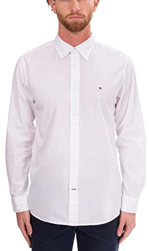 Tommy Hilfiger Camisa Hombre Core Flex de Manga Larga, Blanco (White), S