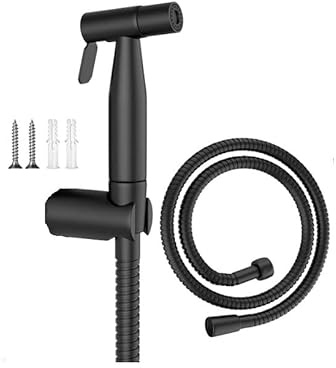 Bargain Black Set Brushed Bidet Sprayer for Toilet Holder Hose 1.2 m Stainless Steel Sprayer Kit Baby Sprayer Muslim Shattaf (Black Metal (Sprayer/Hose/Holder))