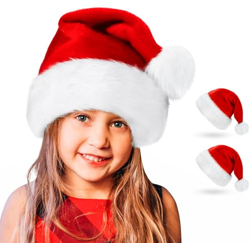 BOSONER Christmas Party Hat - Red Velvet Santa Claus Hat for Kids, Toddlers, Boys, Girls, Infants