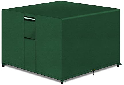 PATIO PLUS Cube Rattan Garden Furniture Table Covers with Air Vent, Heavy Duty 600D Oxford Fabric Furniture Covers Waterproof Windproof Anti-UV for Outdoor Garden Square Table, Green 135x135x71cm