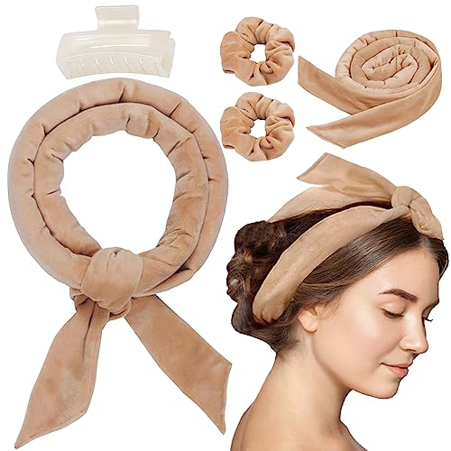 Phantasy® Locken Ohne Hitze Frisurenset, Locken Ohne Hitze Frisurenset, New Samt Lockenwickler über Nacht DIY Haare ,für langes mittleres Haar(Kamelfarbe)