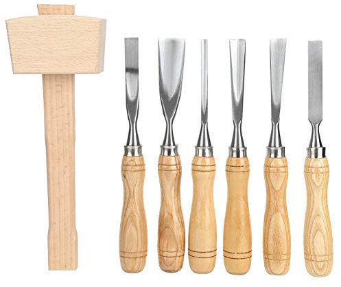 Tyenaza Juego De Mazo De Madera Y Cuchillo para Tallar, Herramienta De Tallado A Mano Martillo De Madera Mazo para Tallar Carpintería para Bricolaje Escultura Carpintero Expertos Y Principiantes