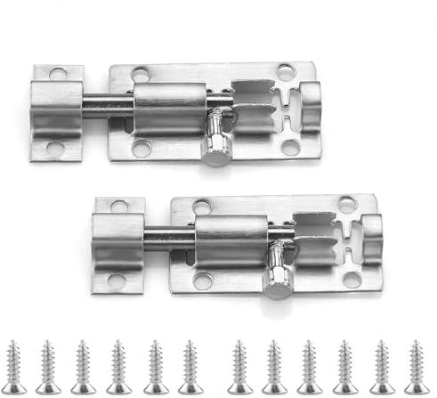 2 Pack Stainless Steel Sliding Bolt Latch Lock, 2 Inch (Silver)， Door Bolts Lock Latch,Resistant Small Plate Latches for Securing Internal Doors for Bedrooms, Bathrooms, Cupboards and Storage Units,