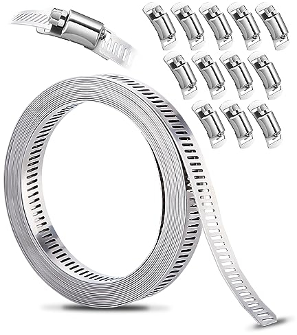Xespis Fascette Metalliche Stringitubo, 3.5m Cinghia Metallica Forata + 12 Pezzi Fissaggio, Fascette Stringitubo Acciaio Inox 304, per Tubi di Gas Domestici, Tubi Dell'acqua, Tubi Automobilistici