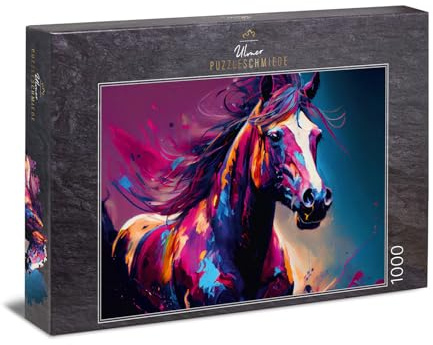 Ulmer Puzzleschmiede - Pferdepuzzle Color Wind 1000 Teile – Das mächtige Pferd mit schwebender Mähne im Wind – farbenfrohes Motiv aus der Puzzle-Kollektion Pferde
