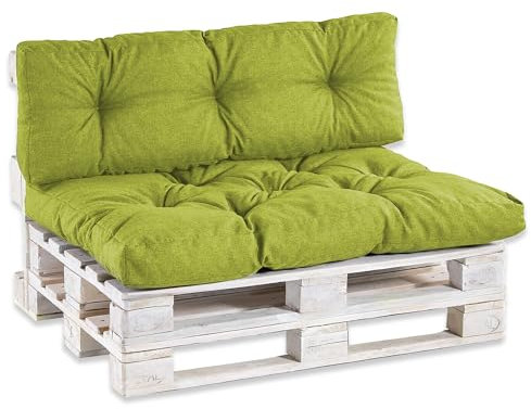 HOME DESIGN & CONFORT 2 Cojines para Palets (Asiento y Respaldo), Impermeable para Interior y Exterior, Cojín de Asiento 120x80 cm, Respaldo 120x40 cm. (Verde)