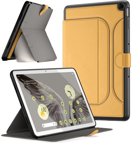 Poetic Explorer Magnetische Folio-Standhülle, entworfen für Google Pixel Tablet (2023), magnetische Fidget-Mount-Hülle für Google Pixel Tablet, Khakigelb