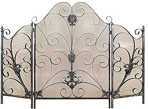 Kaminschirm aus Bronze, stehend, Funkenschutz, Faltbarer Kamin für Kamin und Herd, Kaminschirm mit 3 Paneelen