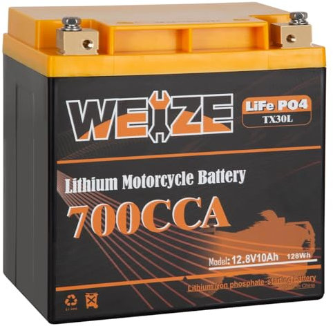 Weize Lithium YTX30L-BS, 700A Lithium LiFePO4 YTX30L Motorcycle Battery, 12V 10AH ATV, UTV, Jet Ski, Scooter, Lawn Mower, Tractor, Generator Battery, Built-in Smart BMS
