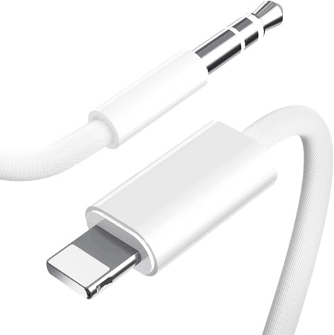 Oliveria Cavo AUX da Auto per iPhone, Premium 3,5 mm per iPhone SE/14/14 Pro/14 Plus/13/13 ProMax/12/11/X/XS/XR/8, Cuffie, Altoparlanti - Bianco-1M