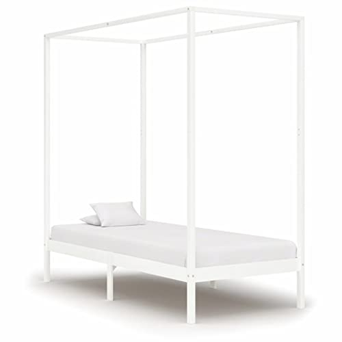 ARKEM Himmelbett-Gestell Weiß Massivholz Kiefer 100 x 200 cm Himmelstange Klemmen Betthimmel Stange Himmelbett Gestell Moskitonetz Halterung Bett
