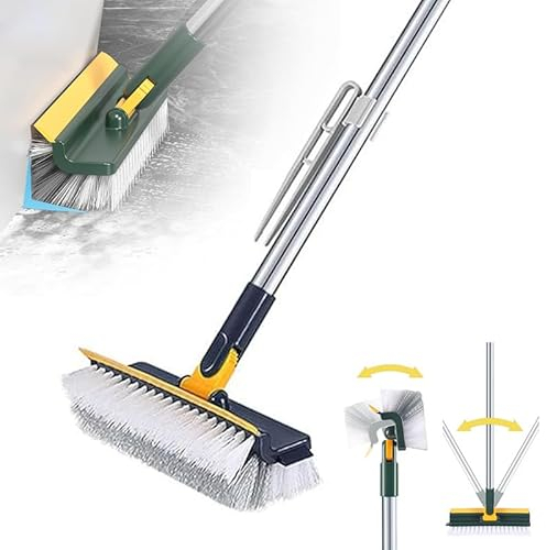 Cepillo for fregar pisos con mango largo, 2024 Nuevo cepillo de limpieza multifunción 3 en 1, cepillo de piso de cerdas rígidas giratorio de 180 ° for limpiar esquinas de paredes, baños, garajes, coci