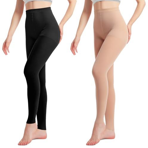2 Paar Medizinische kompressionsstrümpfe damen & Herren20–30 mmHg, progressive Stützstrumpfhose, Undurchsichtig Zehenfreie Kompressionshose klasse 2, geeignet für Krampfaderödeme, TVT
