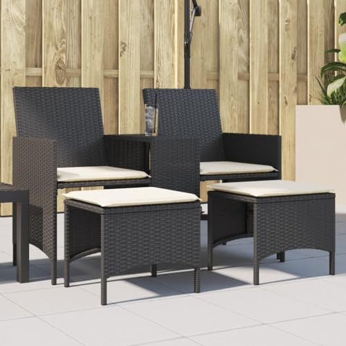 IKAYAA Rattan Sofa 2 Sitzer Gartenbank Gartensofa mit Hocker Loveseats Lounge Sofa Outdoor Kleines Balkon Sofa Sitzbank Balkon Rattansofa Bank Gartensessel mit Fußhocker