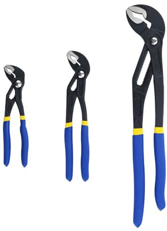 3pcs Water Pump Pliers Set, V-jaw Pliers 7-inch 10-inch 16-inch Adjustable Groove Joint Pliers Set Push Button Quick Release Plumbing Pliers (Blue)