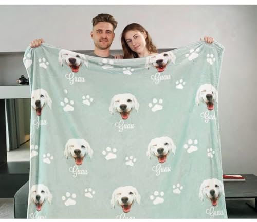 Zhongzhi Personalisierte Hunde-Fotodecke mit Namen, Haustierbild, Decken, Überwurf, individuelle Hundedecke, personalisiertes Hundegeschenk (150 x 220 cm)