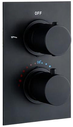Grifo de ducha de baño con válvula de Control de calefacción y refrigeración termostática integrada de doble manija negra de latón(Matt black2)