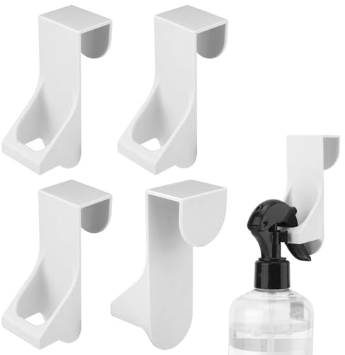 4pcs Spray Bottle Hanging Storage Rack, Spray Bottle Hook Hanger Fits Door Cabinet up to 0.91in Thickness Damage Spray Bottle Holder Mount Organizer Holds up to 170oz Accessory for Kitchen