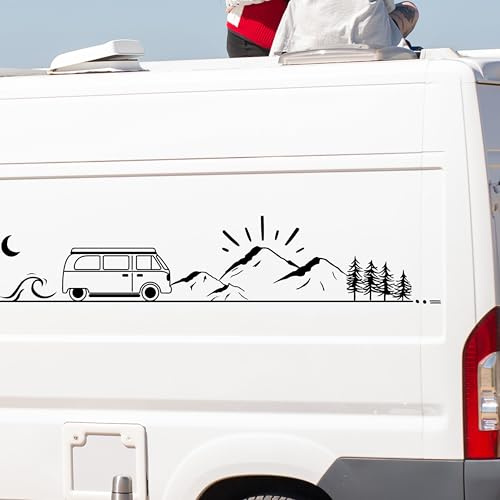 KLEBEKÖNIG Wohnwagenaufkleber Wohnmobil - Line Bulli - Autoaufkleber Camping Caravan Sticker Aufkleber Camper