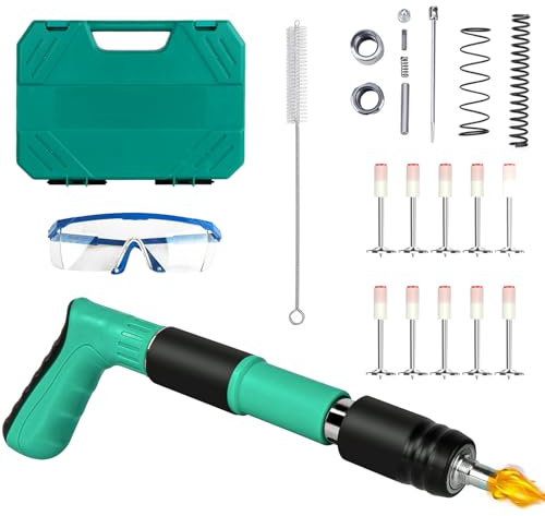 Pistola de Clavos para Kit Profesional, Clavadora Neumática de Clavos, Nail Gun, Pistola de Impacto Clavos, con 100 Clavos Redondos, para Paredes de Hormigon - Silenciosa, PortáTil y de Alta Calidad