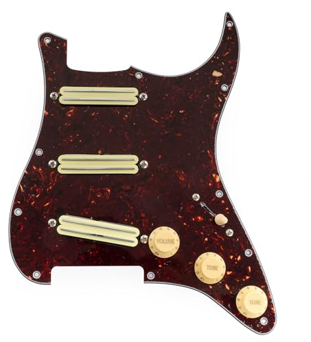 Musiclily Pro-SE ST-DPHC SSS Vorverdrahtetes Schlagbrett Pre-Wired Pickguard mit Keramik Mini Rail Humbucker für Strat Style E-Gitarre, 4-lagig Tortoise Shell