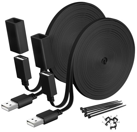 Itramax Platt USB A Förlängningskabel för Säkerhetskameror 3M 2-Pack,Svart