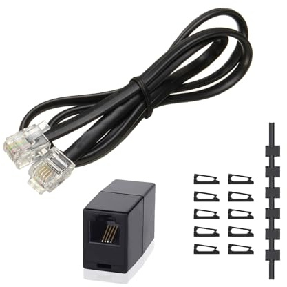 HAWAKA Phone Extension Cord 4.5 Metres, 15 Feet Long Telephone Cable with Standard RJ11 Plug and 1 in-Line Couplers and 10 Cable Clip Holders