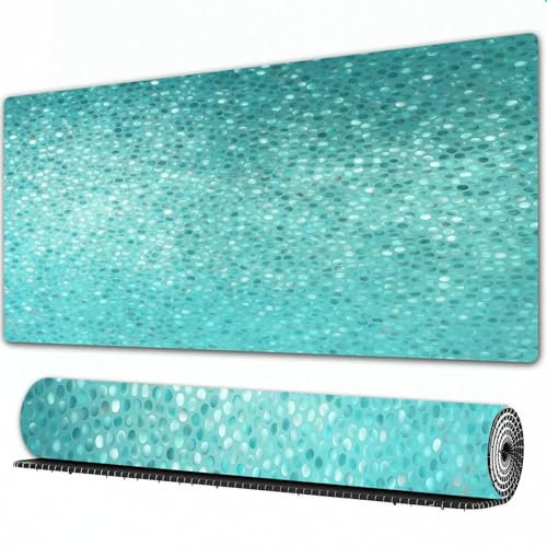 FEHWI 90×40 cm Verlängertes großes Mauspad Schreibtischauflage,Türkisfarbene Mosaikfliesen mit kleinen Punkten bilden EIN Schlichtes Desig,genähte Kanten Gaming mauspads,rutschfeste Gummibasis