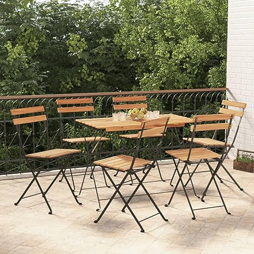 Xichuzi 7-TLG. Bistro-Set Klappbar, Gartenmöbel, Patio Furniture Set, Balkonset, Essgruppe, Sitzgarnitur, Patio Dining Set, Bistro Möbel, Massivholz Akazie und Stahl