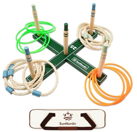 SunNordic Ringwurfspiel-Set aus Holz inklusive Wurfringen und Tragetasche | Strandspiel für Kinder, Erwachsene und die ganze Familie, Ideal für Rasen und Garten