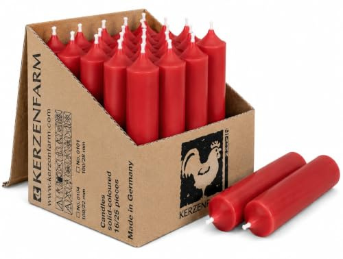 Kurze Stabkerzen Tafelkerzen durchgehend gefärbt Spitzkerzen für die Tisch-Deko zur Hochzeit Weihnachten & Party (25, Rot)