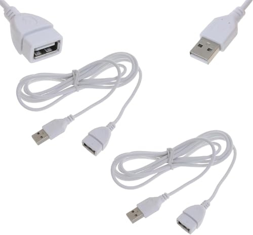 JDIEOQA White USB Extension Cable 5ft/1.5m, 2 Pcs USB 2.0 Type A Male to A Female Extension Cord, USB Extender Cable Cord for Keyboard, Mouse, Printer, Camera, Fan