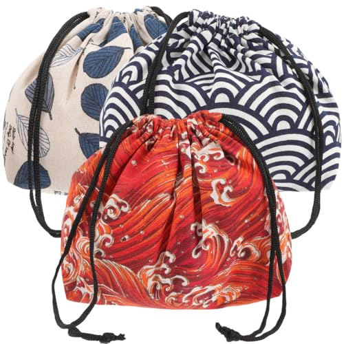 BESTYASH Tragbare Bento Tasche Mit Kordelzug 11.42X7.87X3.94 Zoll Leichte Lunchbeutel Für Haushalt Schule Outdoor Mittagessen Aufbewahrung 3Er Set