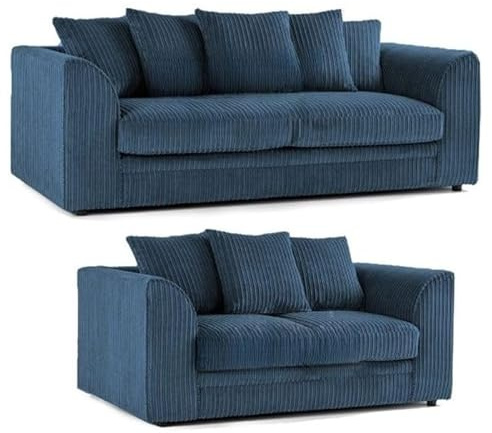 Chicago 3-Seater and 2-Seater Corduroy Sofa Set, Many Colours (BLUE, 3+2)