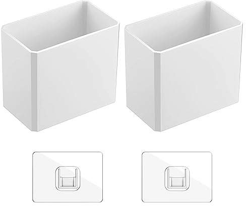 2 Pieces Wall Mounted Storage Boxes, Self-Adhesive Plastic Bathroom Kitchen Small Items Organiser, No Drilling Hanging Storage Containers, Makeup Organizer Shelf (White)