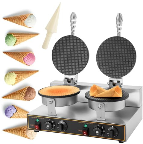 CóNica Para Helados Máquina para hacer conos de helado, comercial, profesional, de 1200 W, de acero inoxidable, con revestimiento antiadherente, doble potencia, 220 V