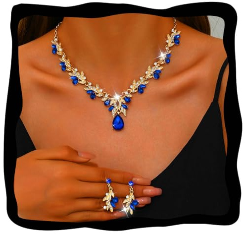 Fashband Crystal Bridal Wedding Jewelry Set Sparkly Earrings Prom Costume Earrings Jewelry for Women (Blue)