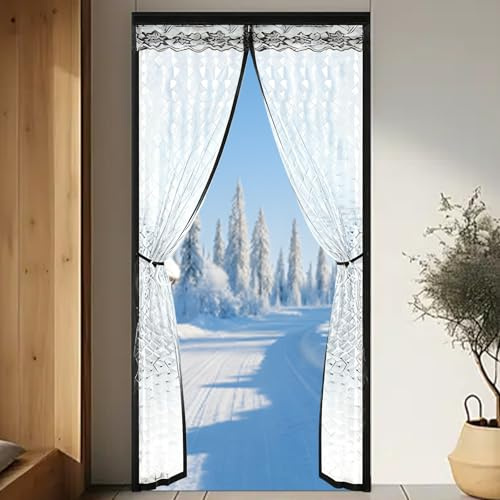 Protection contre le froid - Rideau de porte magnétique - Protection thermique - En PEVA - 90 x 210 cm - Pour porte de salon et porte de balcon - Noir - Semi-transparent - Montage facile