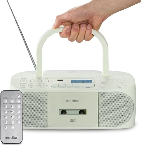MEDION DRX-1 Plus Boombox (Radio portátil Dab+ y FM, Bluetooth, Reproductor de CD, MP3, Casete, Salida Auriculares, estéreo, AUX, Corriente y Pilas) Verde