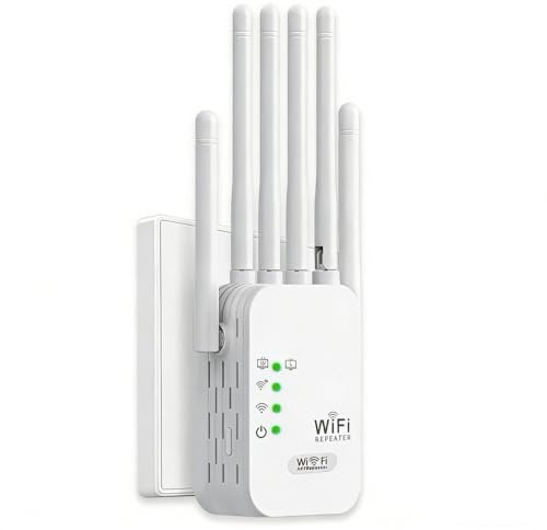 Ripetitore WiFi Potente per Casa,6 Antenna,2 Porte LAN,Estensore Wi-Fi per Casa e Ufficio,extender wifi,amplificatore,Coverage up to 300 m²,Plug and Play