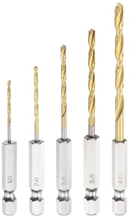 QUARKZMAN 5 Piezas Juego De Brocas Helicoidales De Titanio 5 Tamaños Brocas | Diámetro De Perforación 1.4mm-4mm, De Acero Rápido, Con Vástago Hexagonal De 1/4, Para Metal Endurecido Plástico