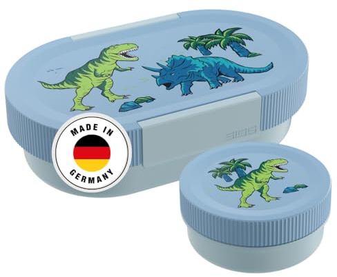 SIGG Lunchlåda set för barn – Lumo Dinosaurs – matlåda med extra burk – fjäderlätt brödlåda Dino – 2-i-1 – BPA-fri – blå – 0,8 l