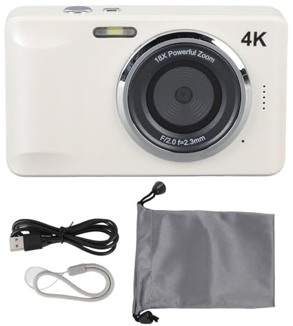 Fotocamera compatta ZenithAur inquadra e scatta con zoom digitale 18X, video 4K a 30 FPS/foto da 64 MP, messa a fuoco automatica, supporta schede da 256 GB per viaggi e (White)