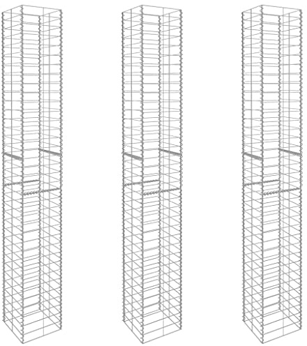 Nqyjm Cage Gabion à Pierres Paniers de Gabion 3 pièce Acier Galvanisé 25x25x197 cm, Clôture Décorative Jardin, Grille Métallique pour Aménagement Extérieur Cour