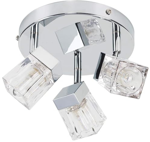 MiniSun | Modern Chrome Ice Cube 3 Way Ceiling Light Spotlight | Bath Ceiling Lights, Home Décor & Improvement Essential | Mains Wired