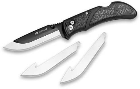 OUTDOOR EDGE Onyx EDC 3.0 Folding Pocket Knife – Replaceable Blade System with Pocket Clip, Lockback Safety and 3 Blades - Compact, Razor Sharp Utility for Precise Everyday Cutting Tasks