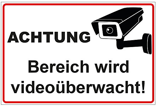 Schild Achtung - Bereich wird videoüberwacht aus Alu/Dibond 300x200 mm - 3 mm stark