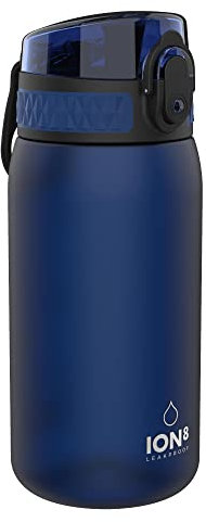 ion8 Kinder Trinkflasche, 350ml, Auslaufsicher, Einhandöffnung, Sichere Verriegelung, Spülmaschinenfest, BPA-frei, Tragegriff, Klappdeckel, Leicht zu Reinigen, Klimaneutral, Navy Blau